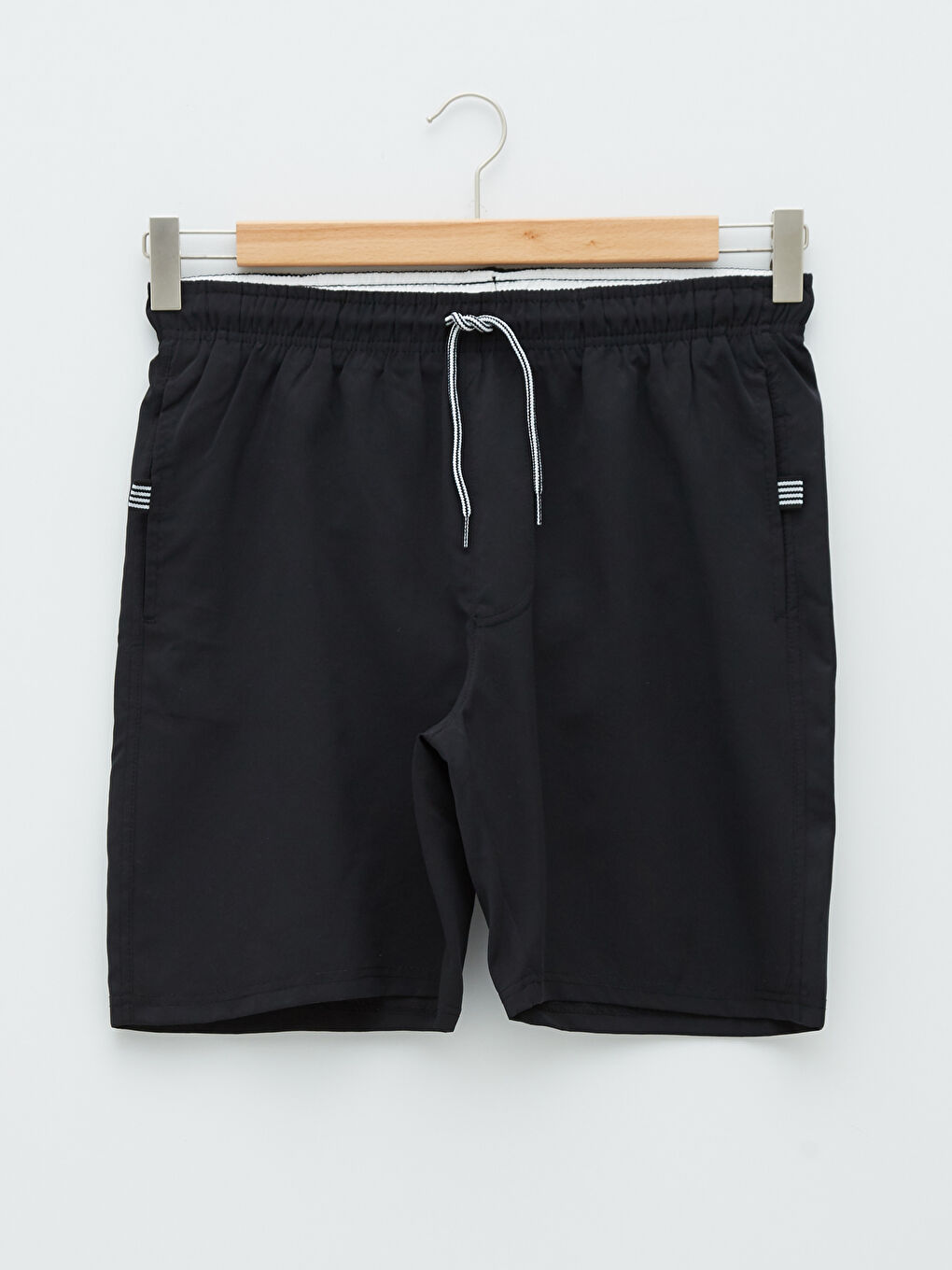 Siyah Diz Hizası Boy Basic Erkek Deniz Şortu-5