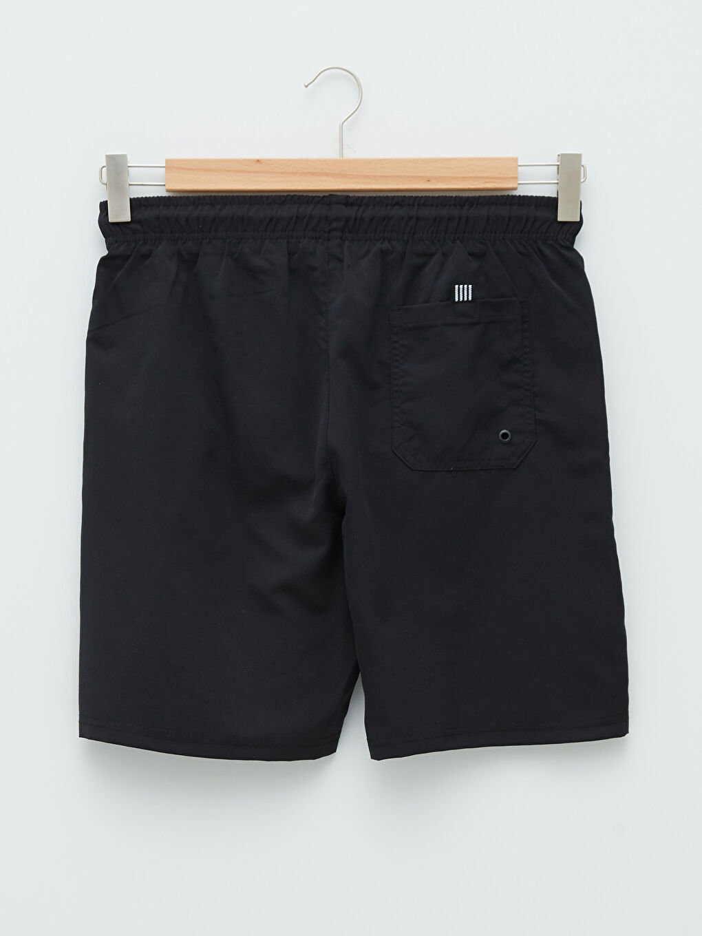 Siyah Diz Hizası Boy Basic Erkek Deniz Şortu-6