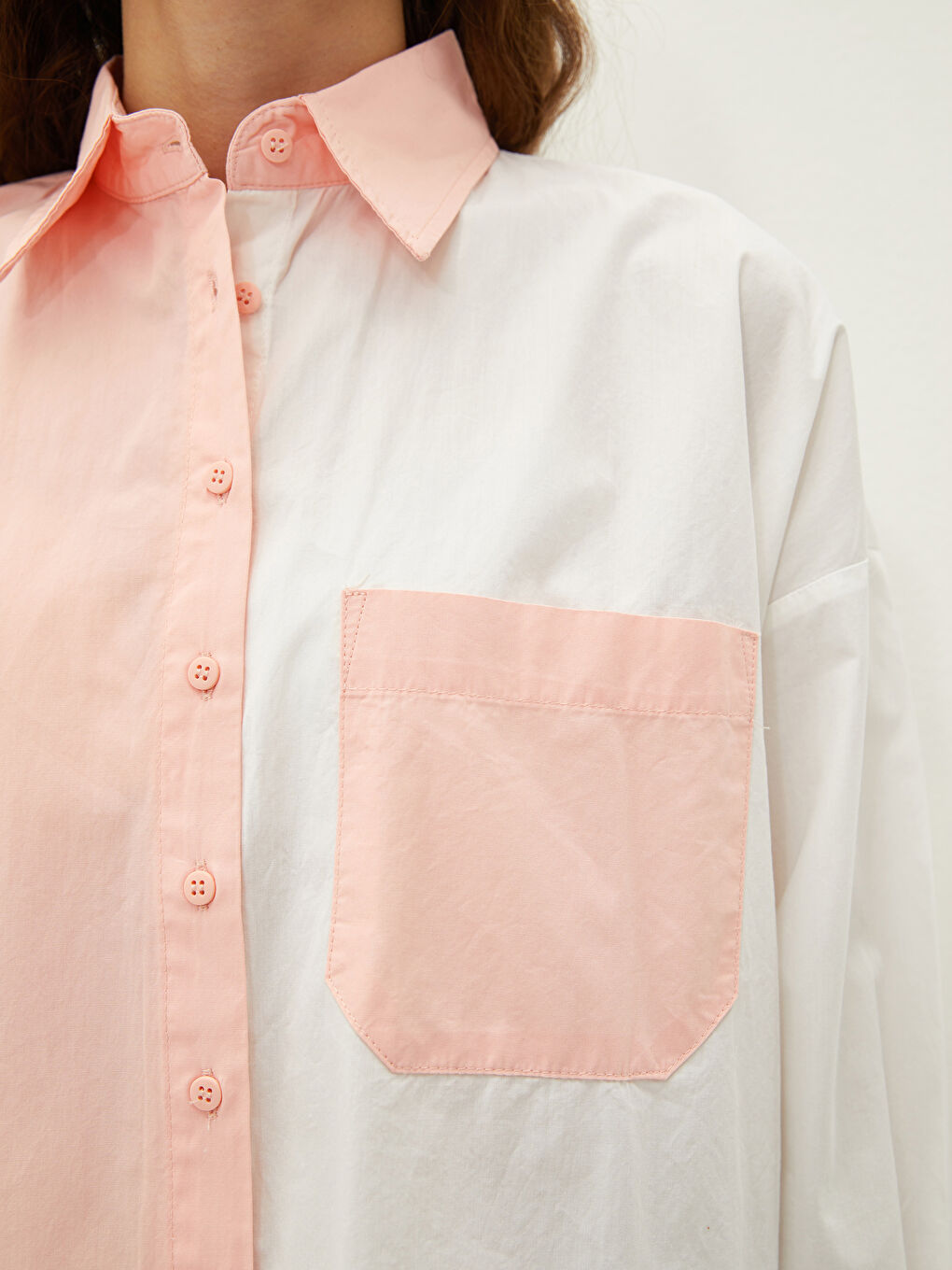 LCW Vision Buttoned Long Sleeve Poplin Women's Shirt with Color Block -W1GC76Z8-G3U