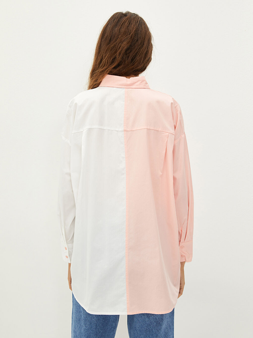 LCW Vision Buttoned Long Sleeve Poplin Women's Shirt with Color Block -W1GC76Z8-G3U