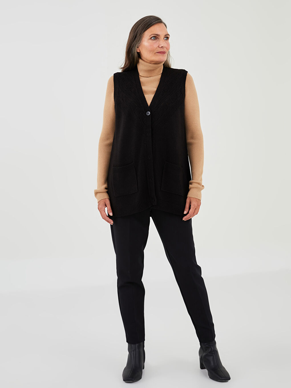 V Neck Hole-Knitted Women's Knitwear Waistcoat-2