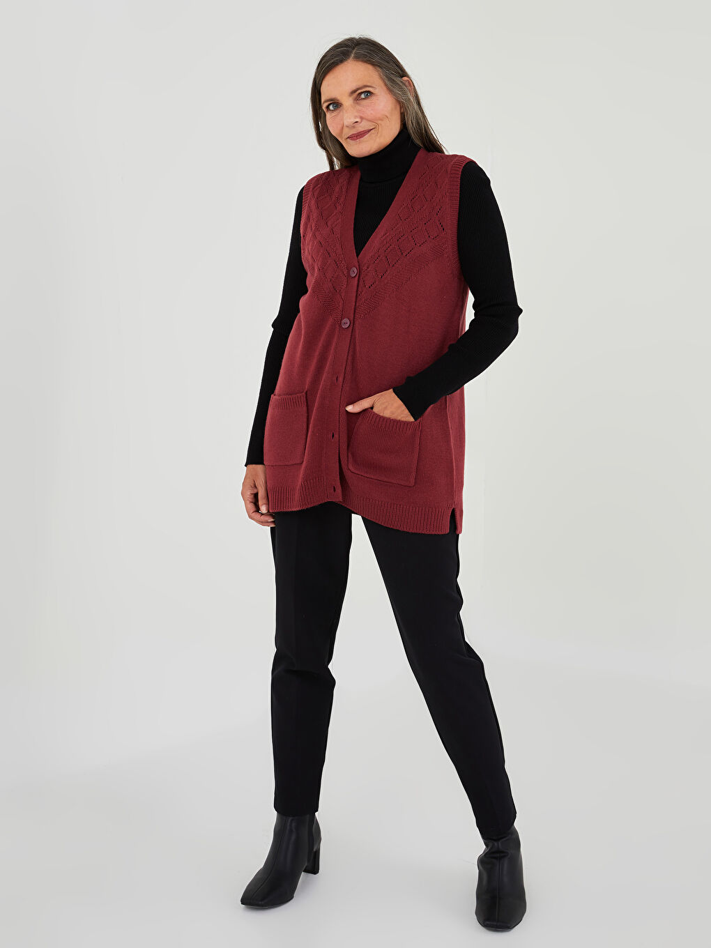LCW Grace V Neck Hole-Knitted Women's Knitwear Waistcoat -W1GC84Z8-QTT