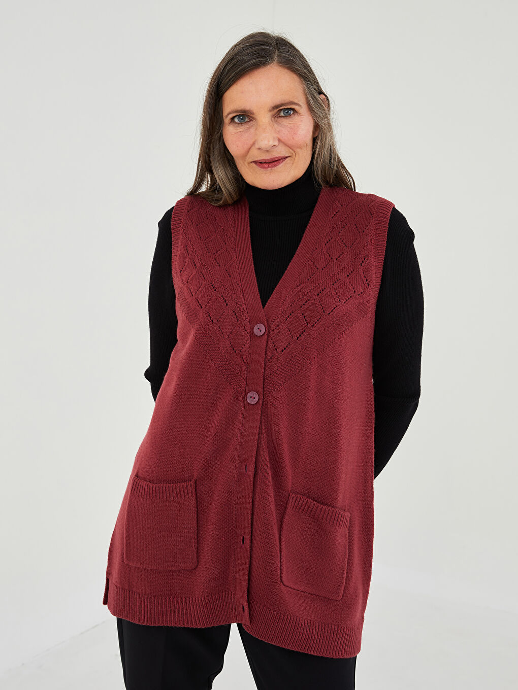 LCW Grace V Neck Hole-Knitted Women's Knitwear Waistcoat -W1GC84Z8-QTT