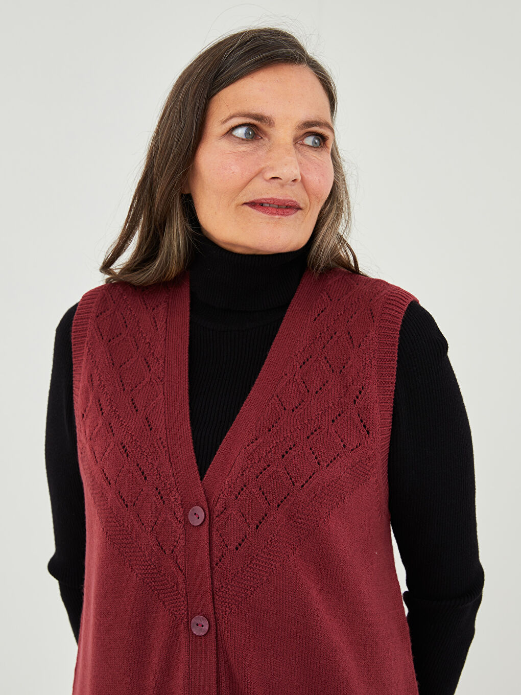LCW Grace V Neck Hole-Knitted Women's Knitwear Waistcoat -W1GC84Z8-QTT