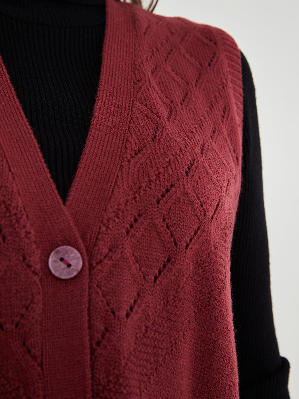 LCW Grace V Neck Hole-Knitted Women's Knitwear Waistcoat -W1GC84Z8-QTT