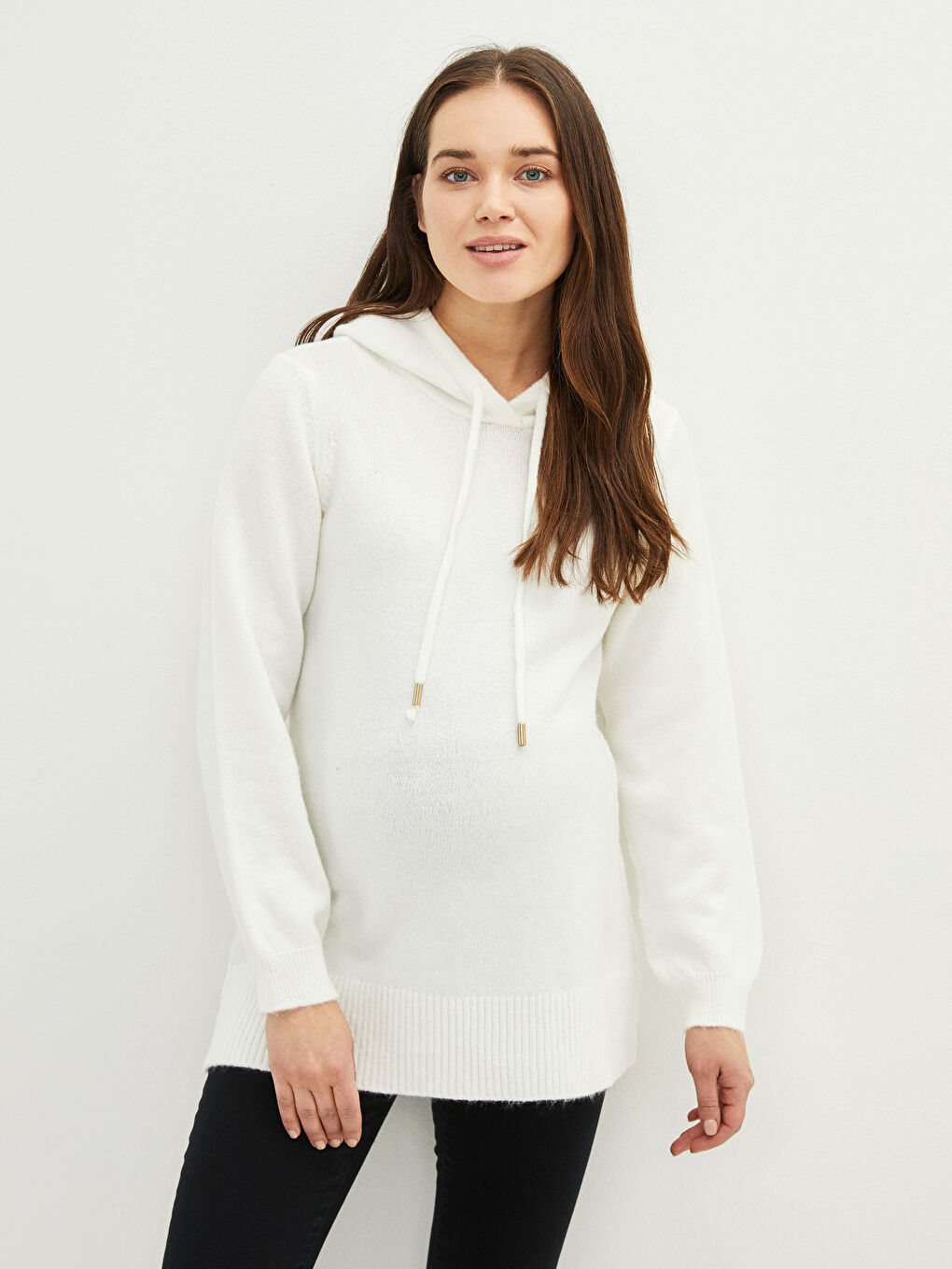 LCWAIKIKI Maternity Hooded Plain Long Sleeve Maternity Thick Knitwear Sweater -W1GD14Z8-RUX