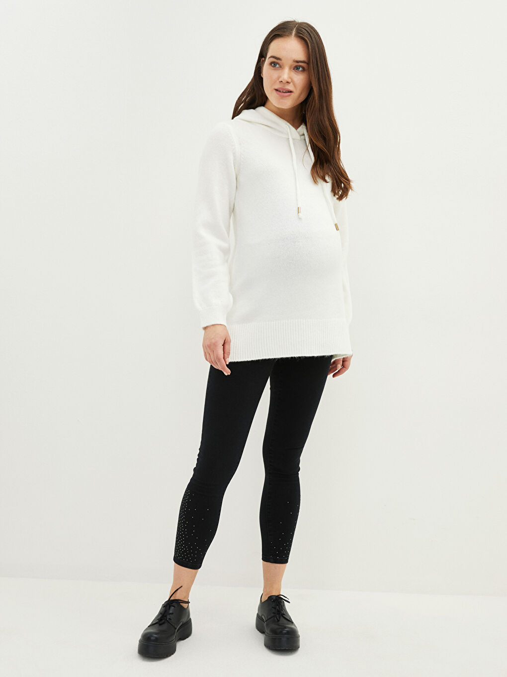 LCWAIKIKI Maternity Hooded Plain Long Sleeve Maternity Thick Knitwear Sweater -W1GD14Z8-RUX