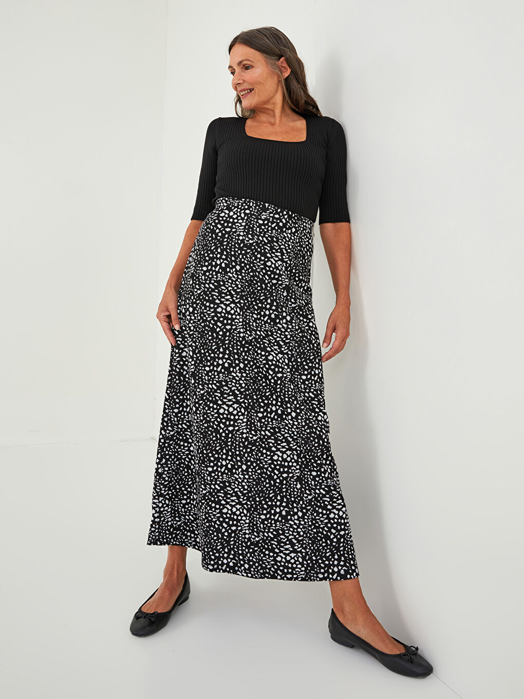 Elastic Waist Patterned A-Cut Ponte Fabric Women's Skirt