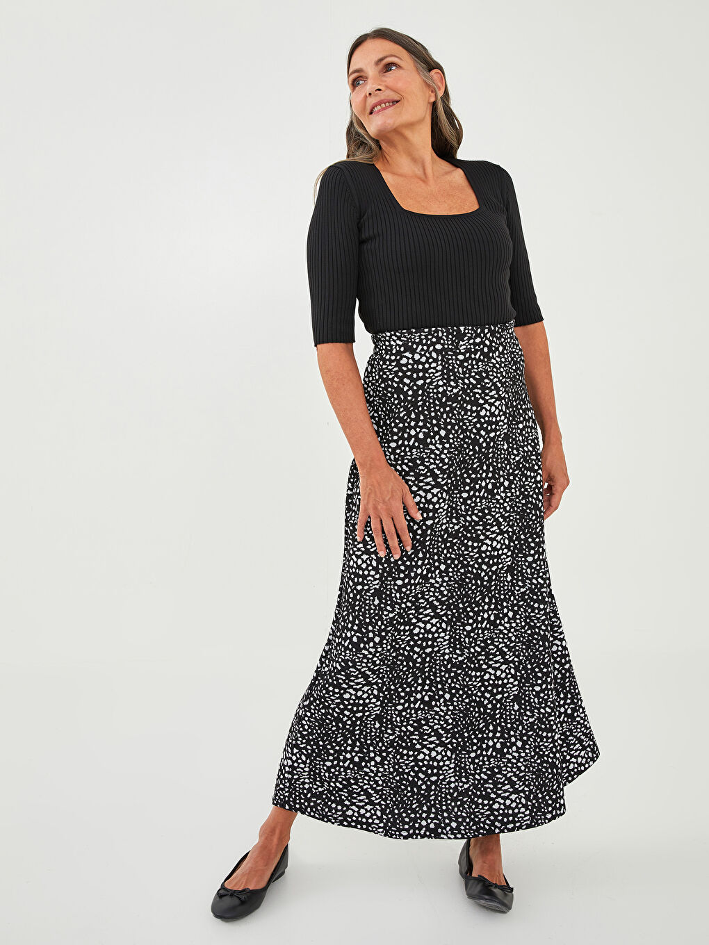 Elastic Waist Patterned A-Cut Ponte Fabric Women's Skirt-1