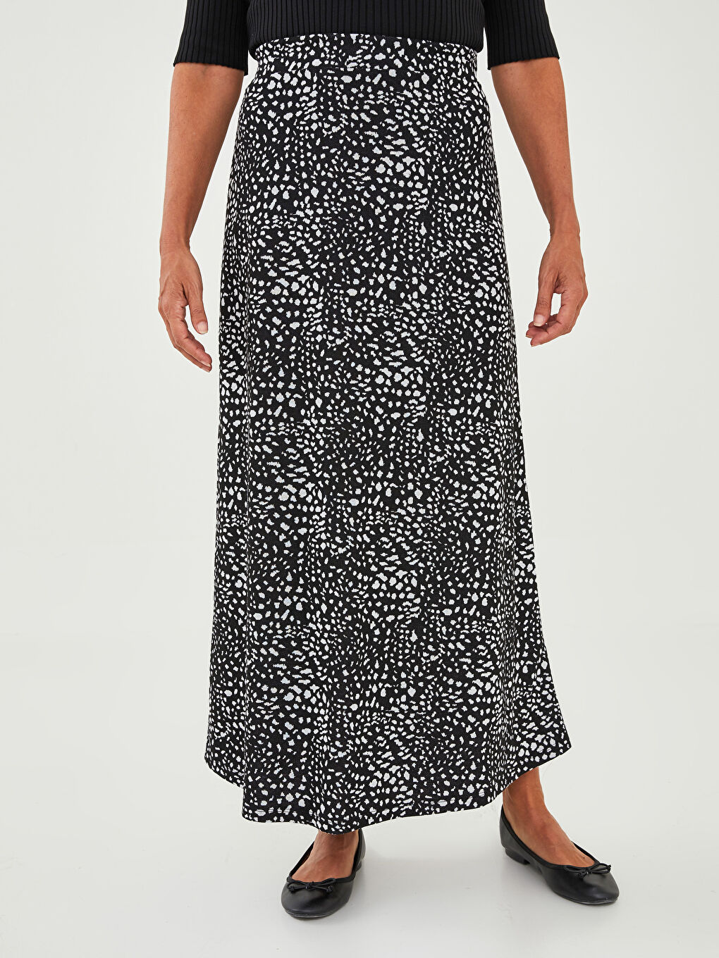 Elastic Waist Patterned A-Cut Ponte Fabric Women's Skirt-3