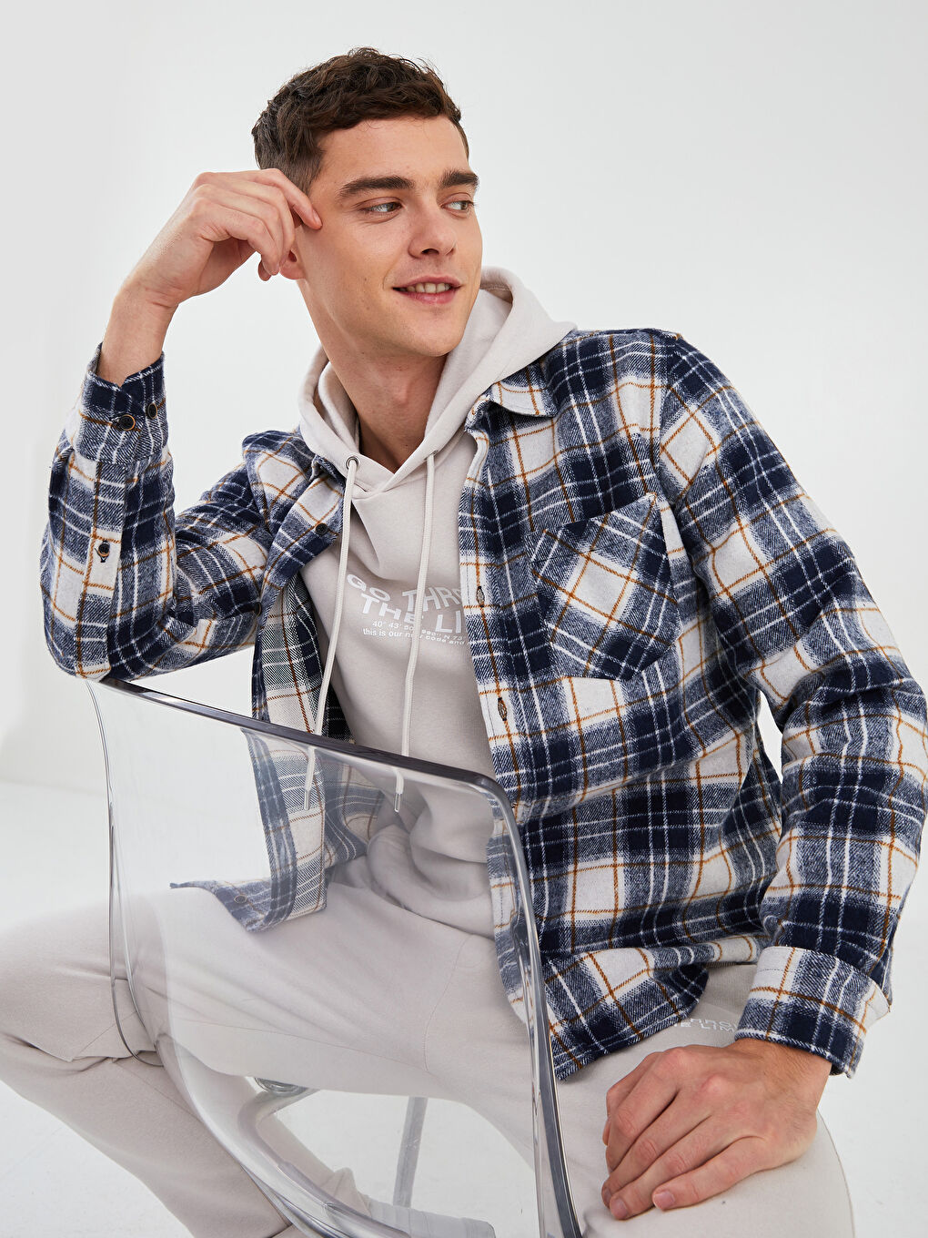 Regular Fit Long Sleeve Plaid Men's Flannel Shirt Jacket