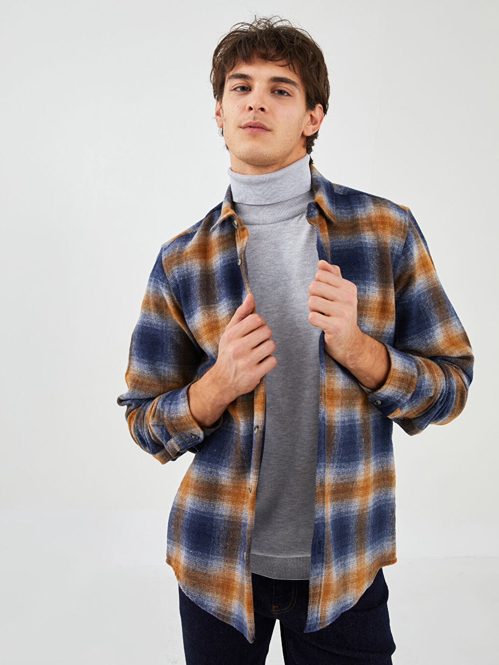 XSIDE Regular Fit Long Sleeve Plaid Men's Flannel Shirt Jacket -W1GE26Z8-LN6