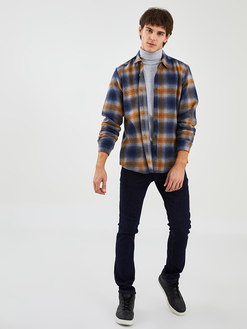 XSIDE Regular Fit Long Sleeve Plaid Men's Flannel Shirt Jacket -W1GE26Z8-LN6