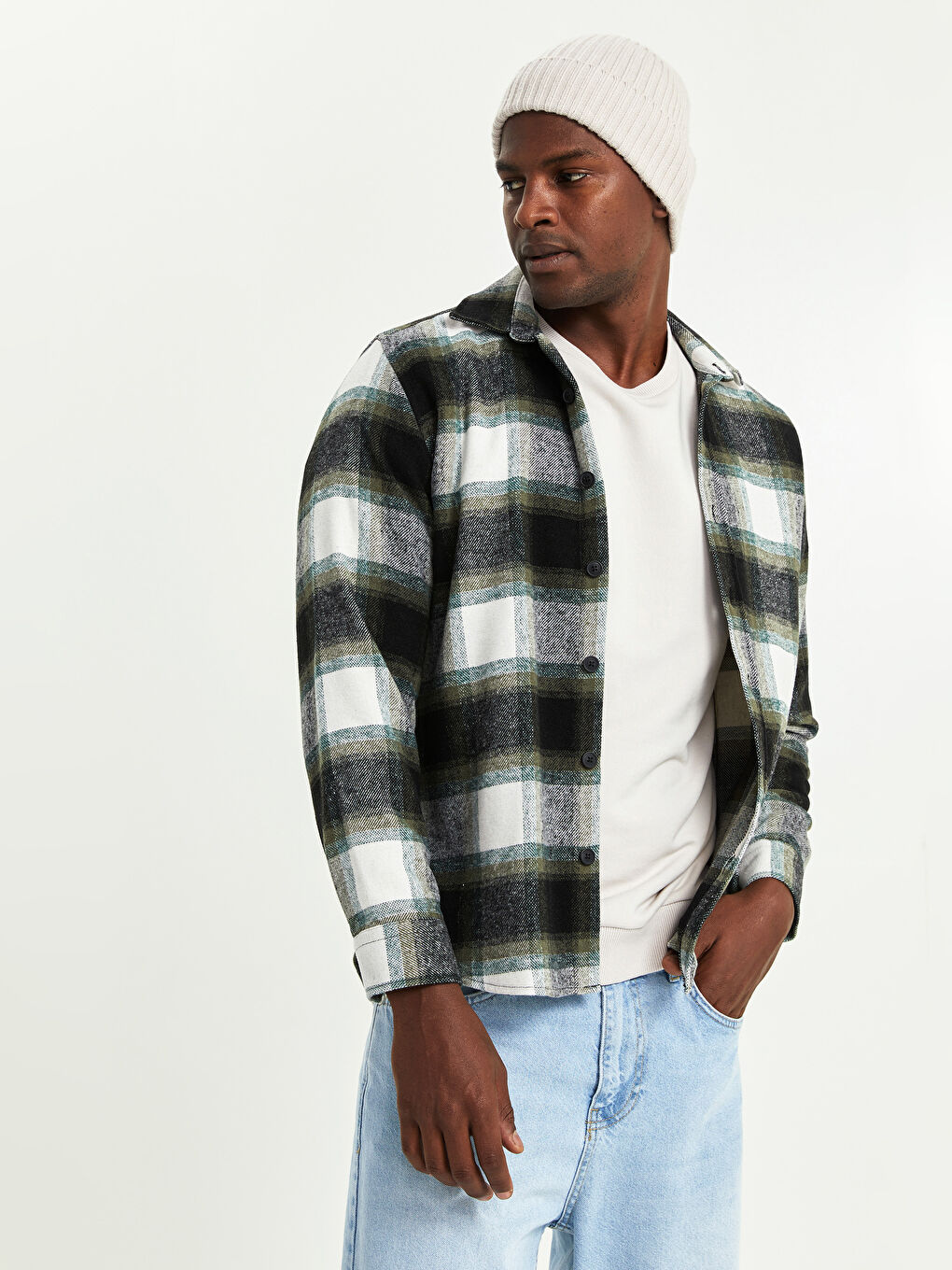 XSIDE Regular Fit Long Sleeve Plaid Men's Flannel Shirt Jacket -W1GE29Z8-LME