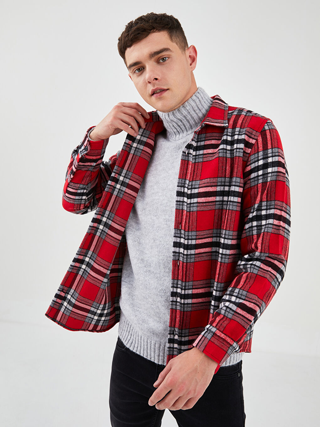 XSIDE Regular Fit Long Sleeve Plaid Men's Flannel Shirt Jacket -W1GE30Z8-LPA