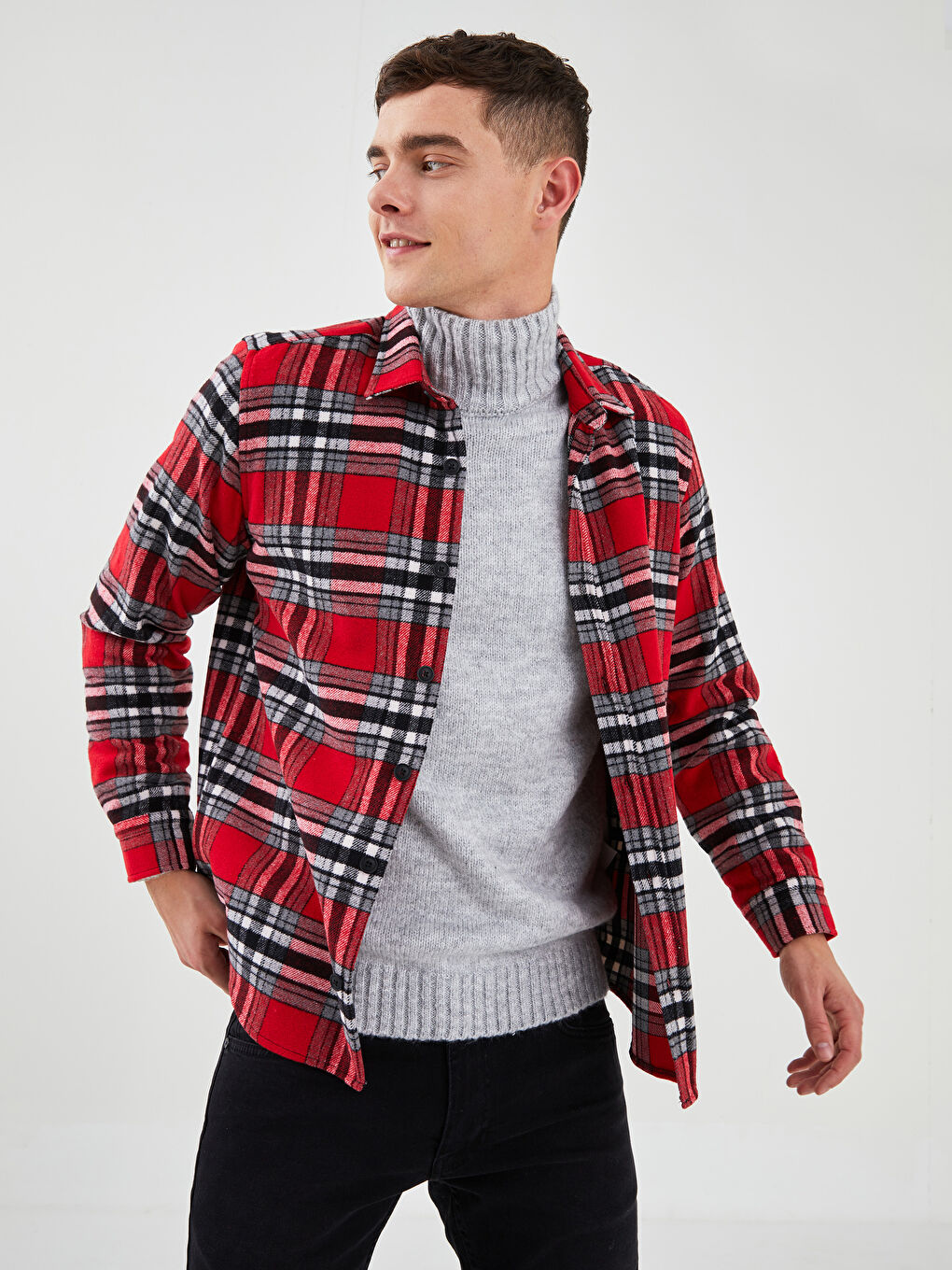 XSIDE Regular Fit Long Sleeve Plaid Men's Flannel Shirt Jacket -W1GE30Z8-LPA