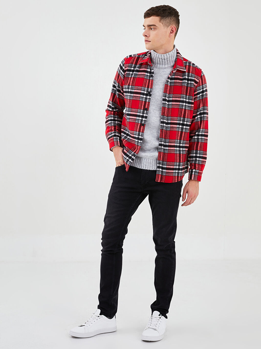 XSIDE Regular Fit Long Sleeve Plaid Men's Flannel Shirt Jacket -W1GE30Z8-LPA