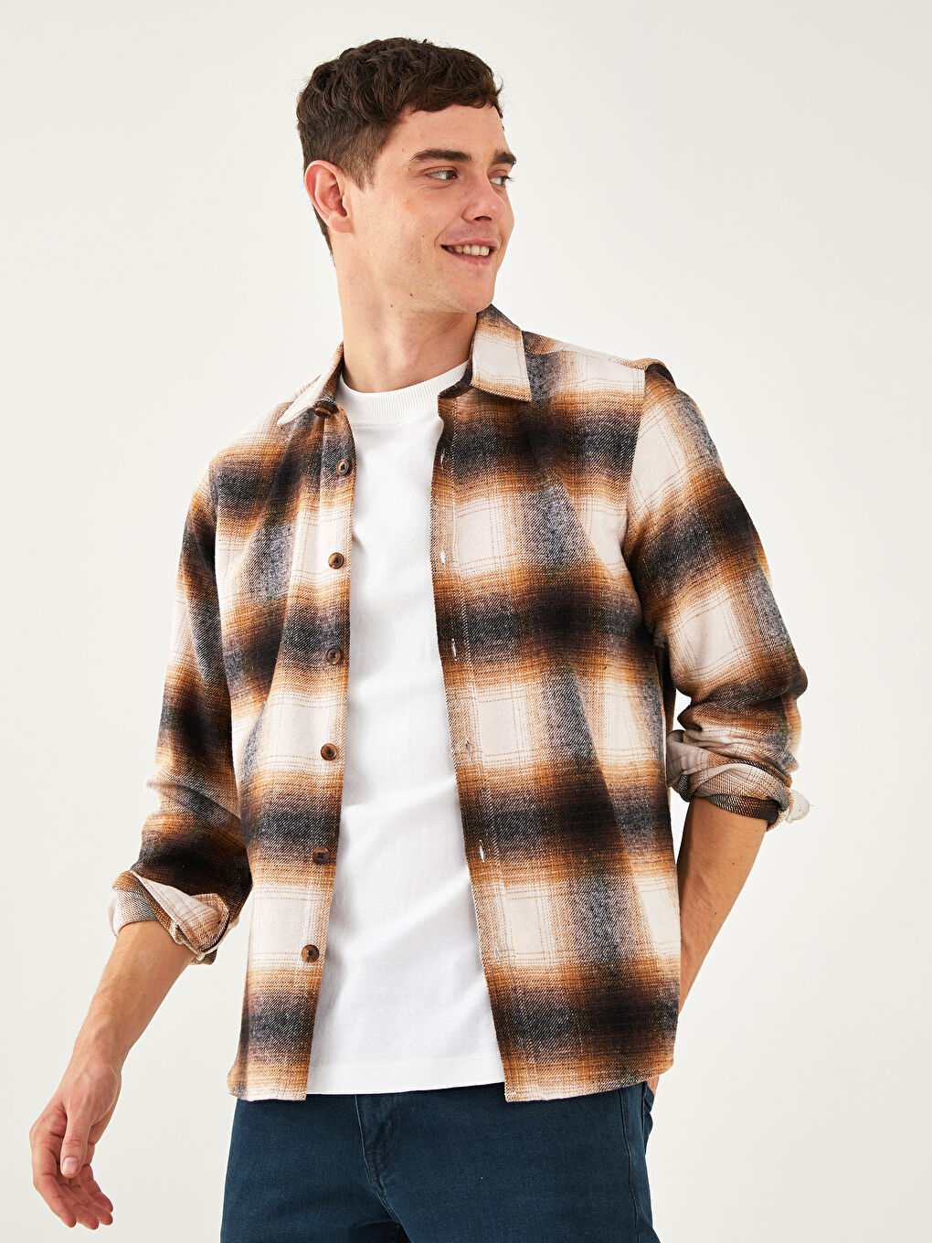 Regular Fit Long Sleeve Plaid Men's Flannel Shirt Jacket -W1GE36Z8-LLL