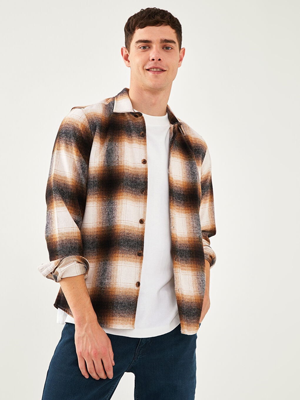 Regular Fit Long Sleeve Plaid Men's Flannel Shirt Jacket -W1GE36Z8-LLL