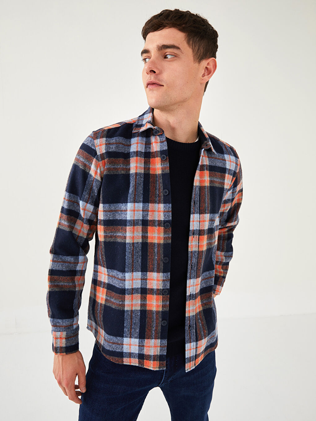 XSIDE Regular Fit Long Sleeve Plaid Men's Flannel Shirt Jacket -W1GE86Z8-LND