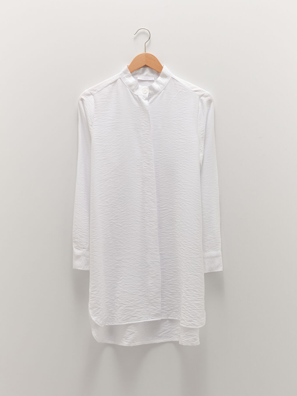 Ekru Hakim Yaka Düz Uzun Kollu Kadın Tunik-5