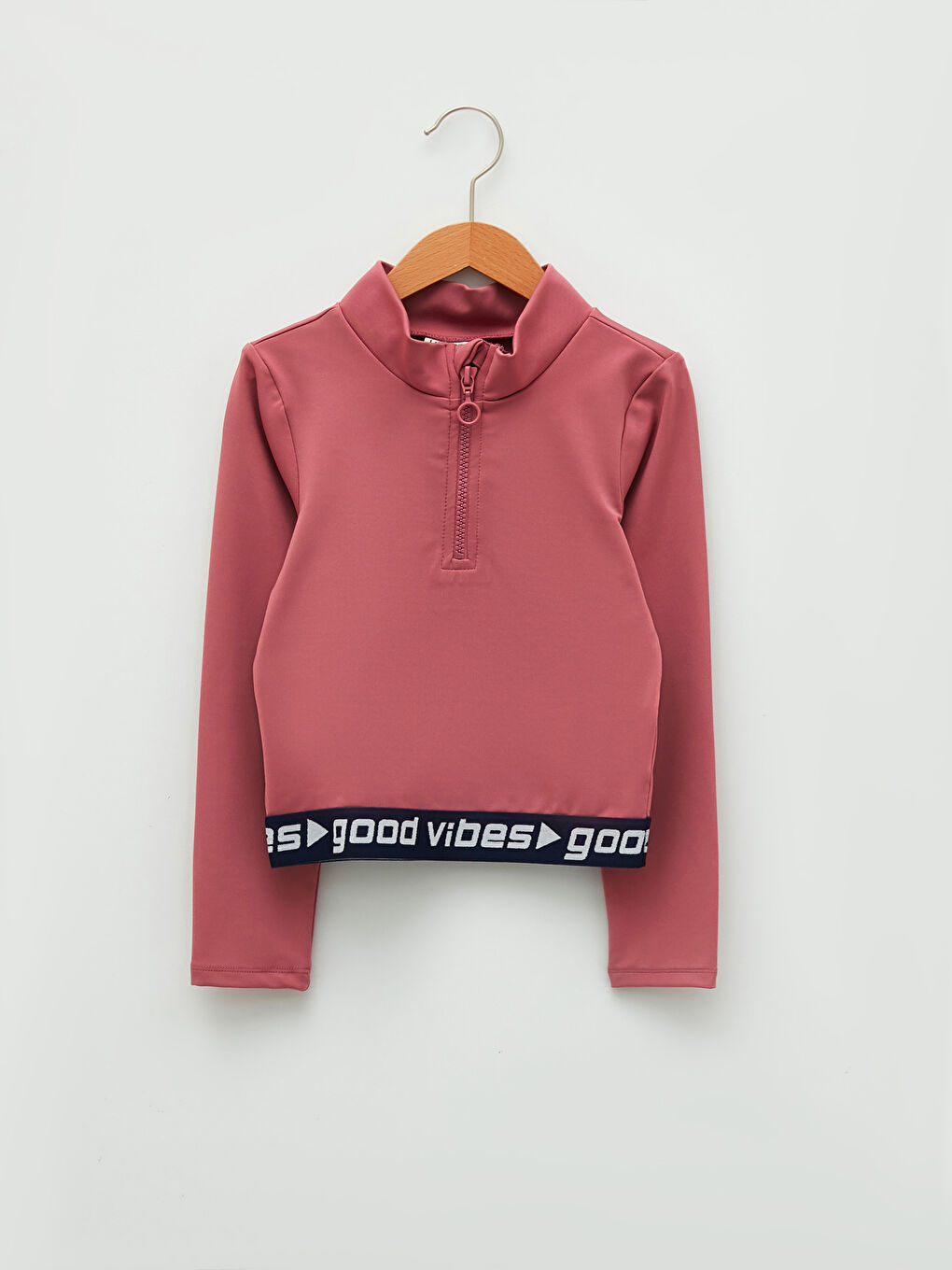 Pembe Yarım Balıkçı Yaka Slogan Baskılı Uzun Kollu Kız Çocuk Sweatshirt