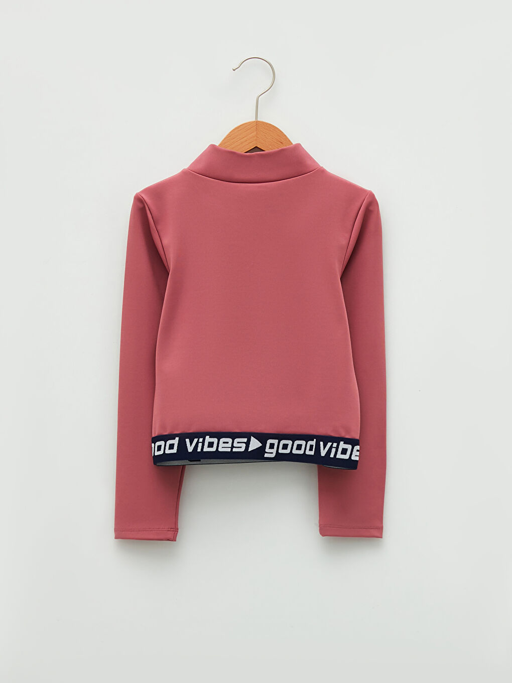 Pembe Yarım Balıkçı Yaka Slogan Baskılı Uzun Kollu Kız Çocuk Sweatshirt-1