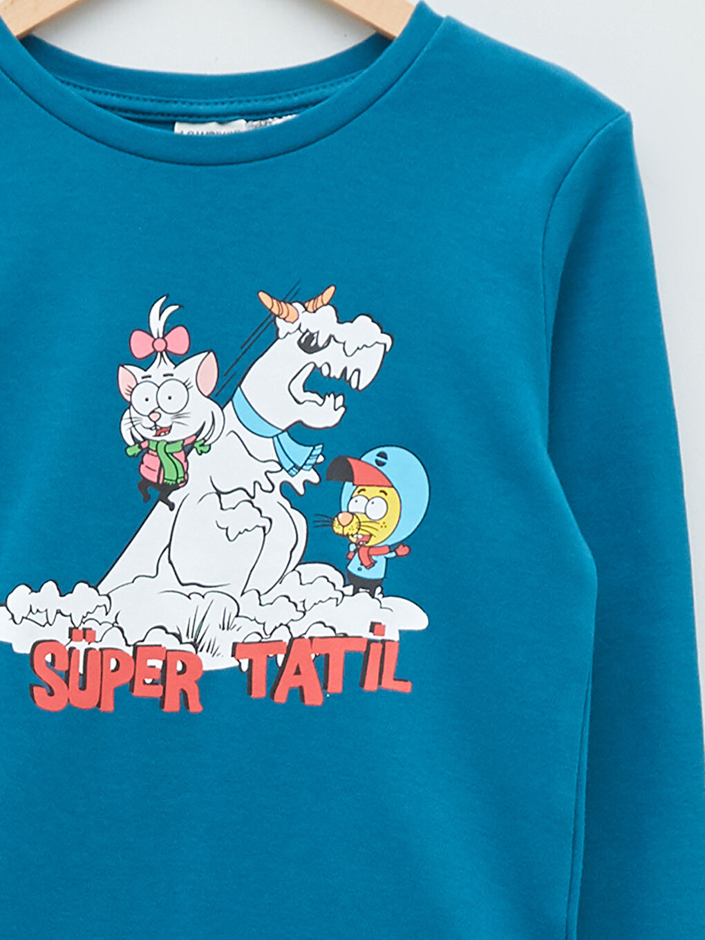 LCW Kids Petrol Bisiklet Yaka Kral Şakir Baskılı Uzun Kollu Erkek Çocuk Sweatshirt - 2