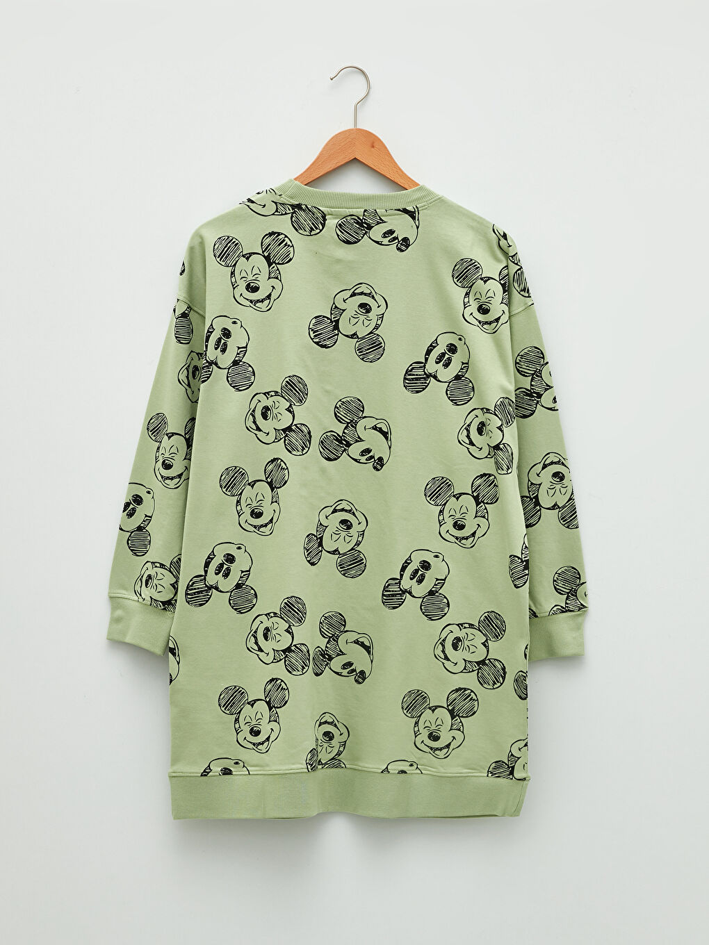 LCW Modest Yeşil Bisiklet Yaka Mickey Mouse Baskılı Kadın Sweatshirt Tunik - 5