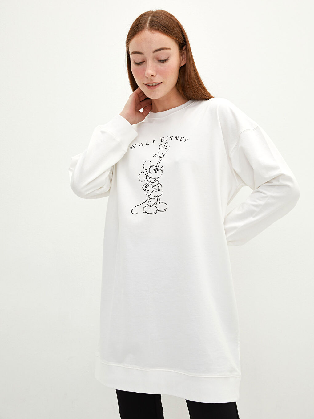 Crew Neck Mickey Mouse Printed Women's Sweatshirt Tunic-1