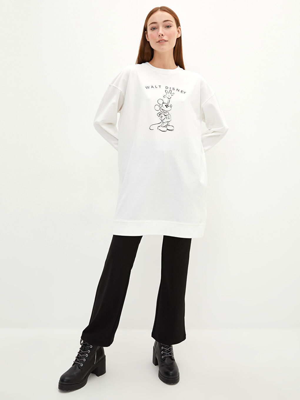 Crew Neck Mickey Mouse Printed Women's Sweatshirt Tunic-2