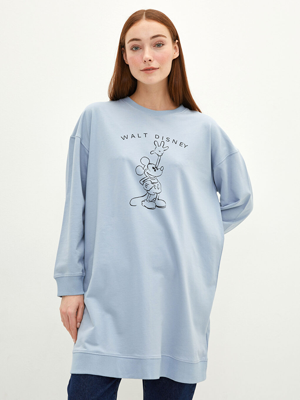 LCW Modest Bisiklet Yaka Mickey Mouse Baskılı Kadın Sweatshirt Tunik -W1GG04Z8-UD9