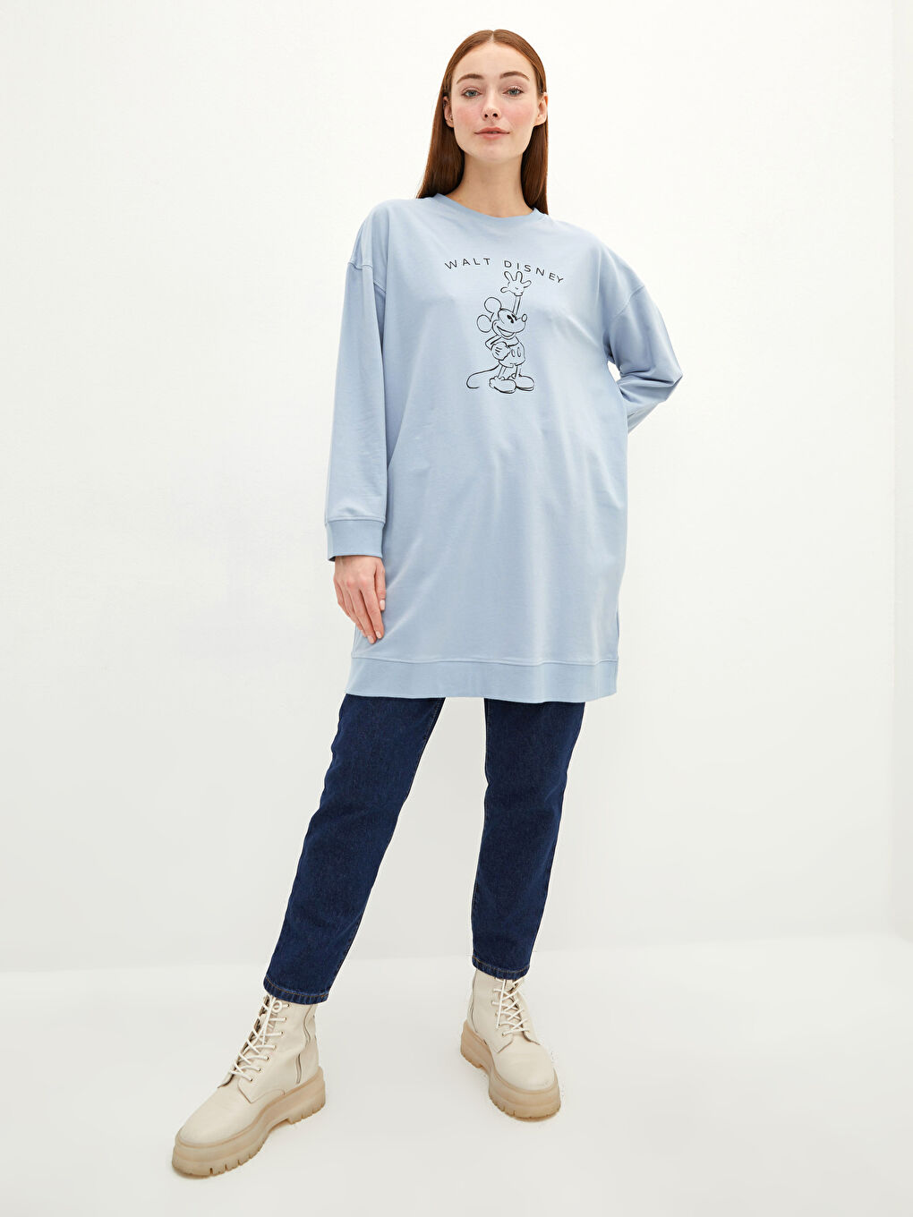 LCW Modest Bisiklet Yaka Mickey Mouse Baskılı Kadın Sweatshirt Tunik -W1GG04Z8-UD9