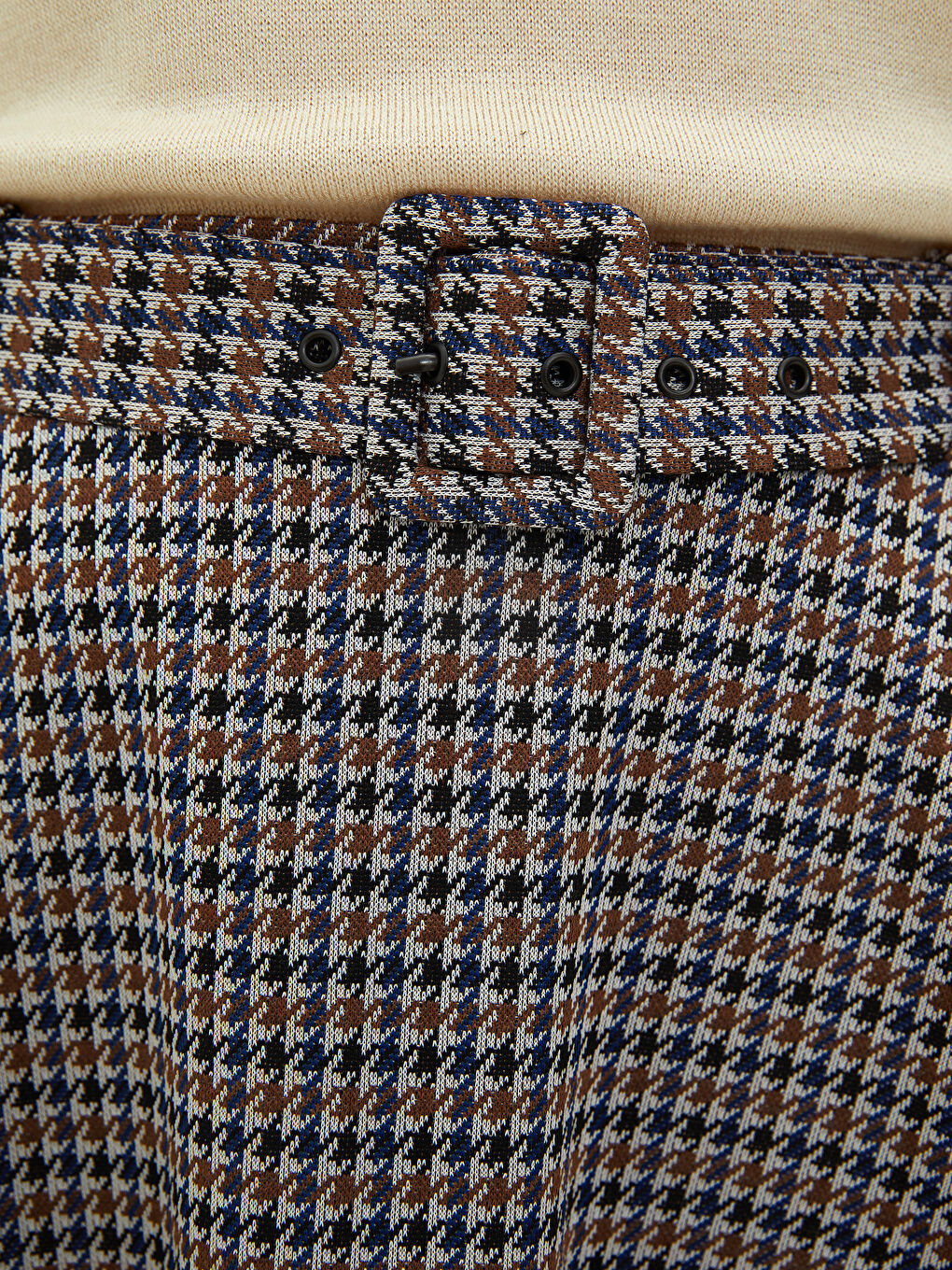 Kahverengi Beli Kemerli Ekose  A Kesim Kadın Etek-3