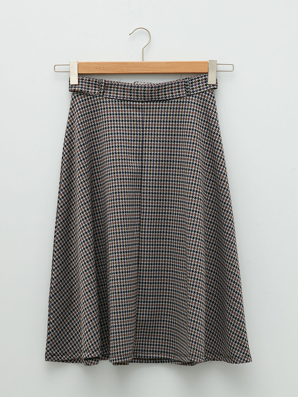 Kahverengi Beli Kemerli Ekose  A Kesim Kadın Etek-7