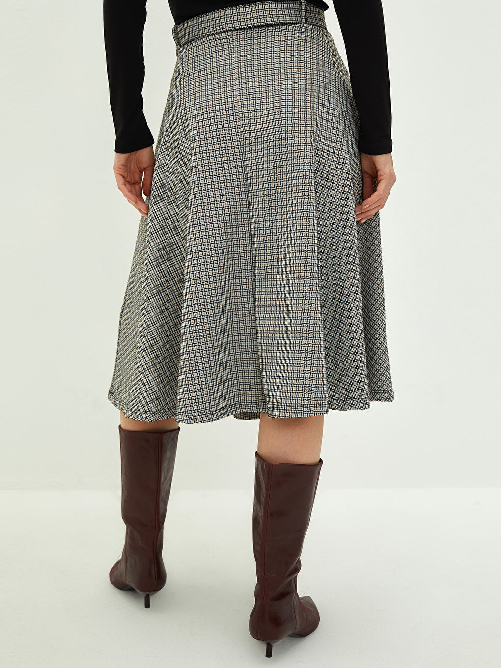 Jupe Trapèze Écossaise pour Femmes avec Ceinture-4