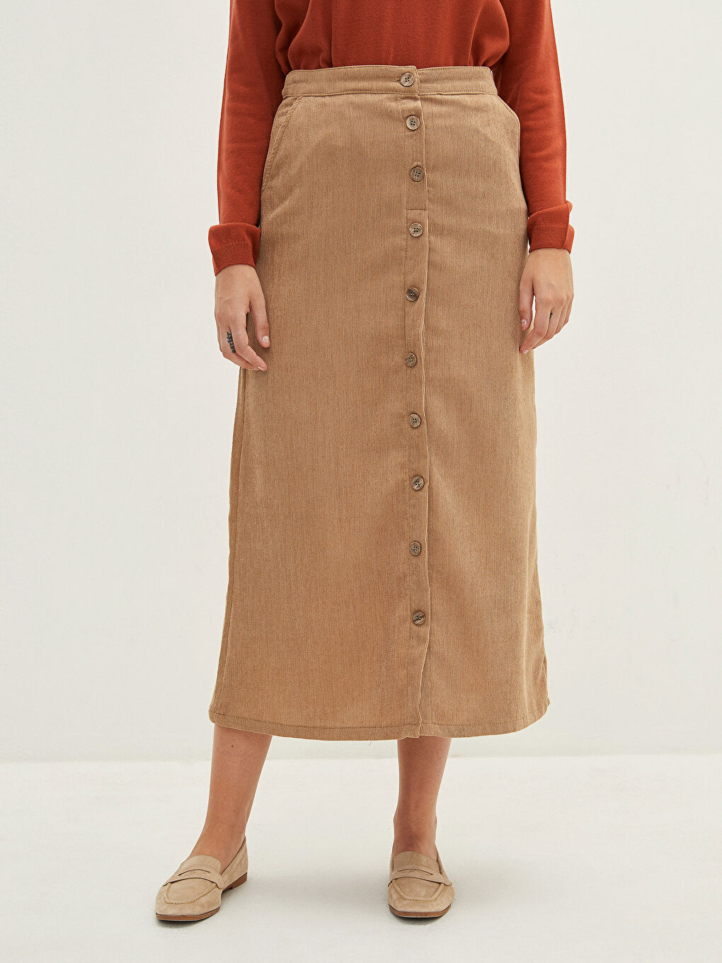 Women's Elastic Waist Corduroy Skirt-2