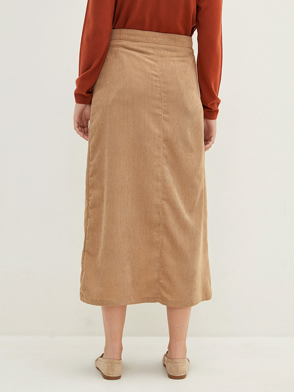 Women's Elastic Waist Corduroy Skirt-3