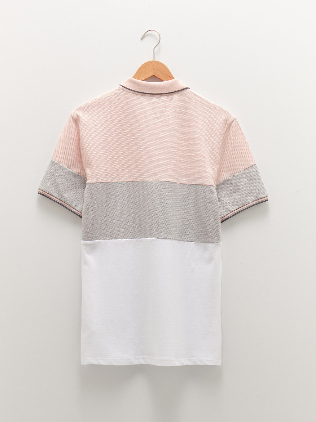 Pembe Polo Yaka Kısa Kollu Renk Bloklu Erkek Tişört-6