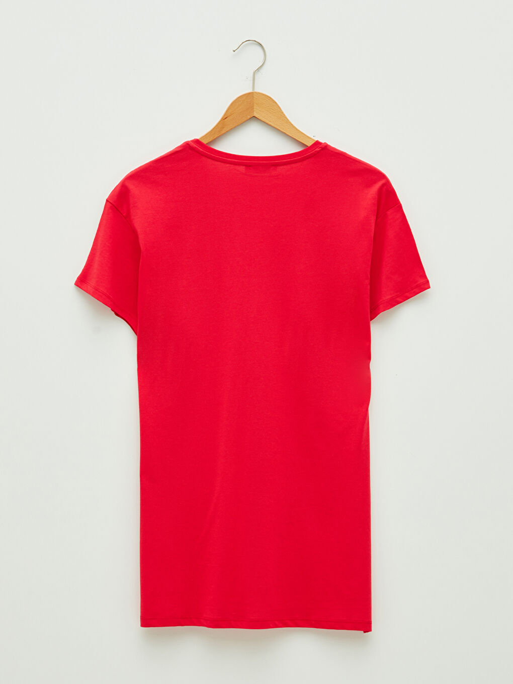 Fuşya V  Yaka Düz Kısa Kollu Pamuklu Kadın Tişört-5