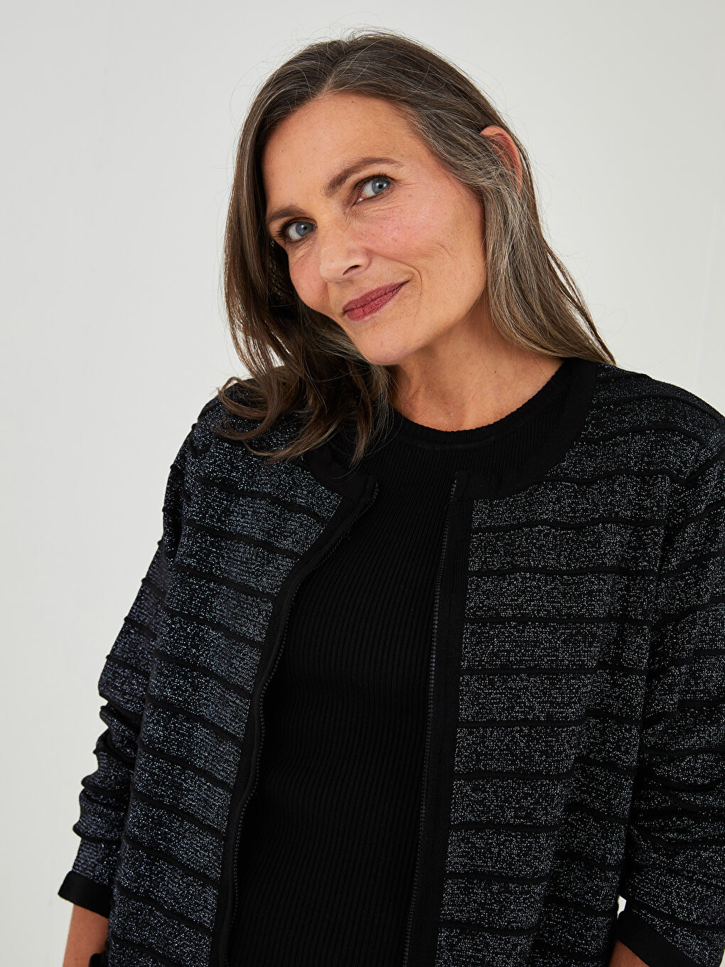 Кръгло деколте, с шарки, дълъг ръкав, жилетка от трико за жени-2