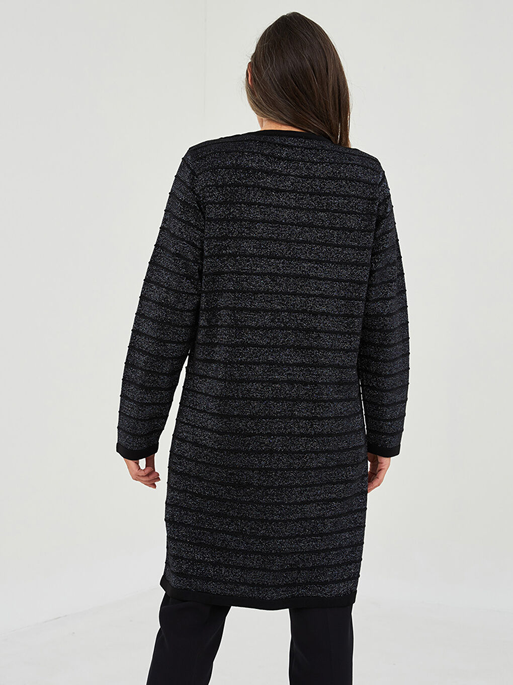 әйелдерге арналған дөңгелек жағалы өрнекті ұзын жең трикотаж кардиган-6