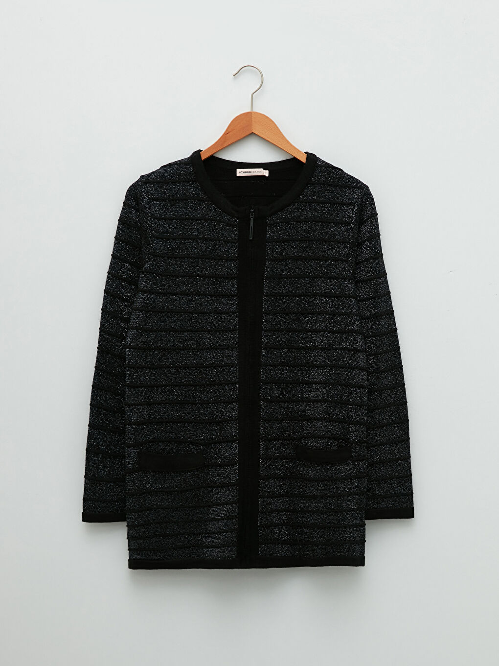 әйелдерге арналған дөңгелек жағалы өрнекті ұзын жең трикотаж кардиган-7