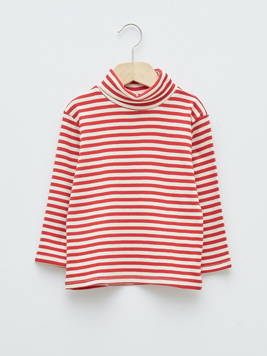 Kırmızı Balıkçı Yaka Çizgili Uzun Kollu Pamuklu Erkek Bebek Tişört