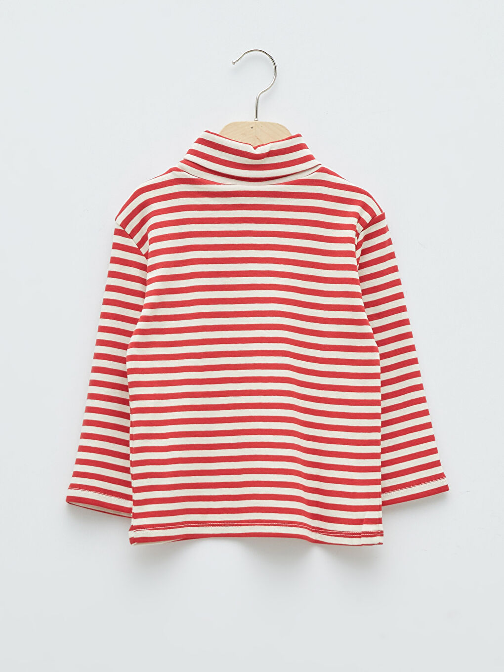 Kırmızı Balıkçı Yaka Çizgili Uzun Kollu Pamuklu Erkek Bebek Tişört-1
