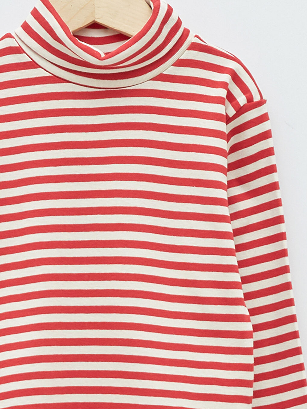Kırmızı Balıkçı Yaka Çizgili Uzun Kollu Pamuklu Erkek Bebek Tişört-2