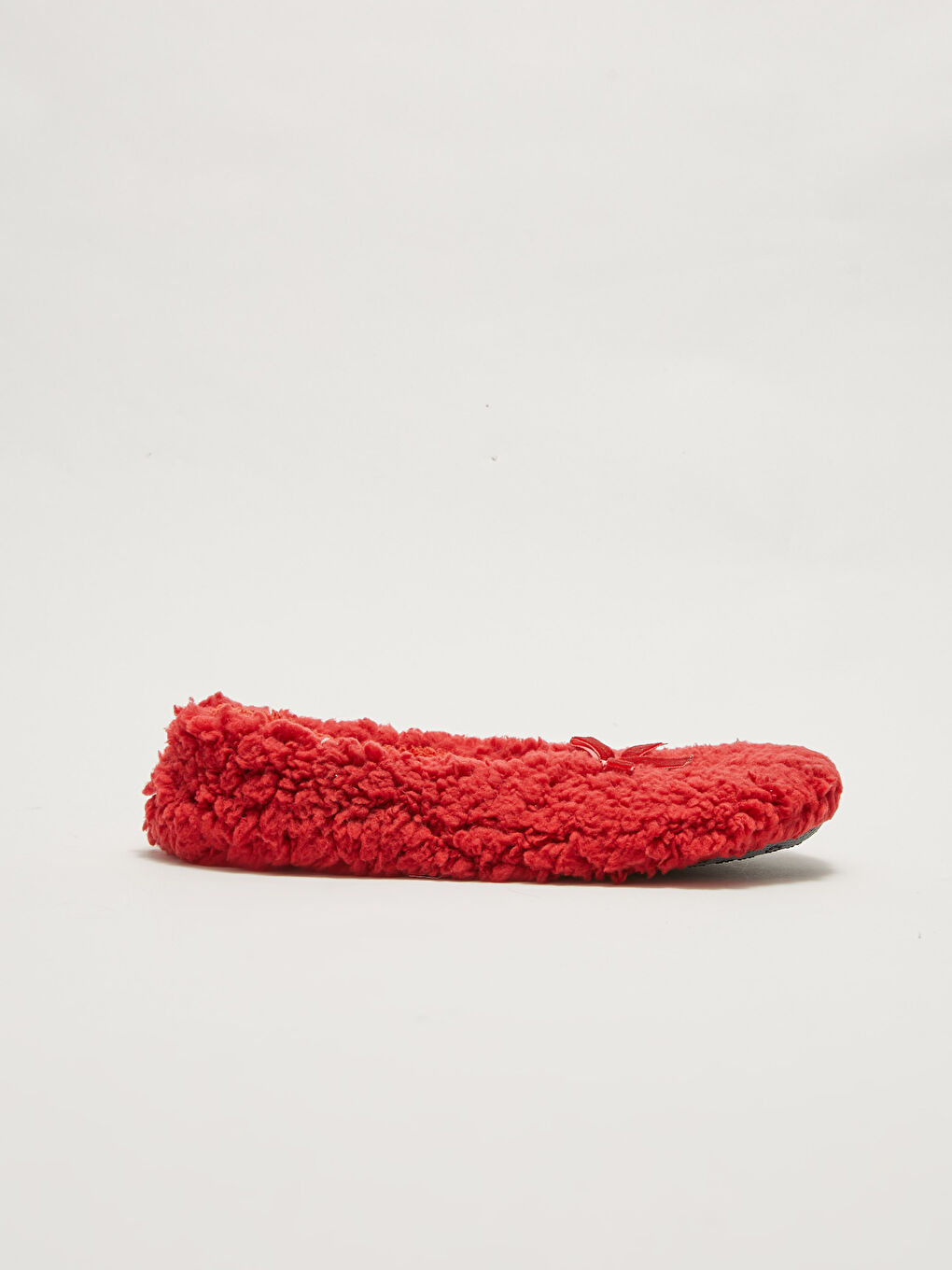 Kırmızı Fiyonk Detaylı Pelüş Kadın Ev Patiği-1