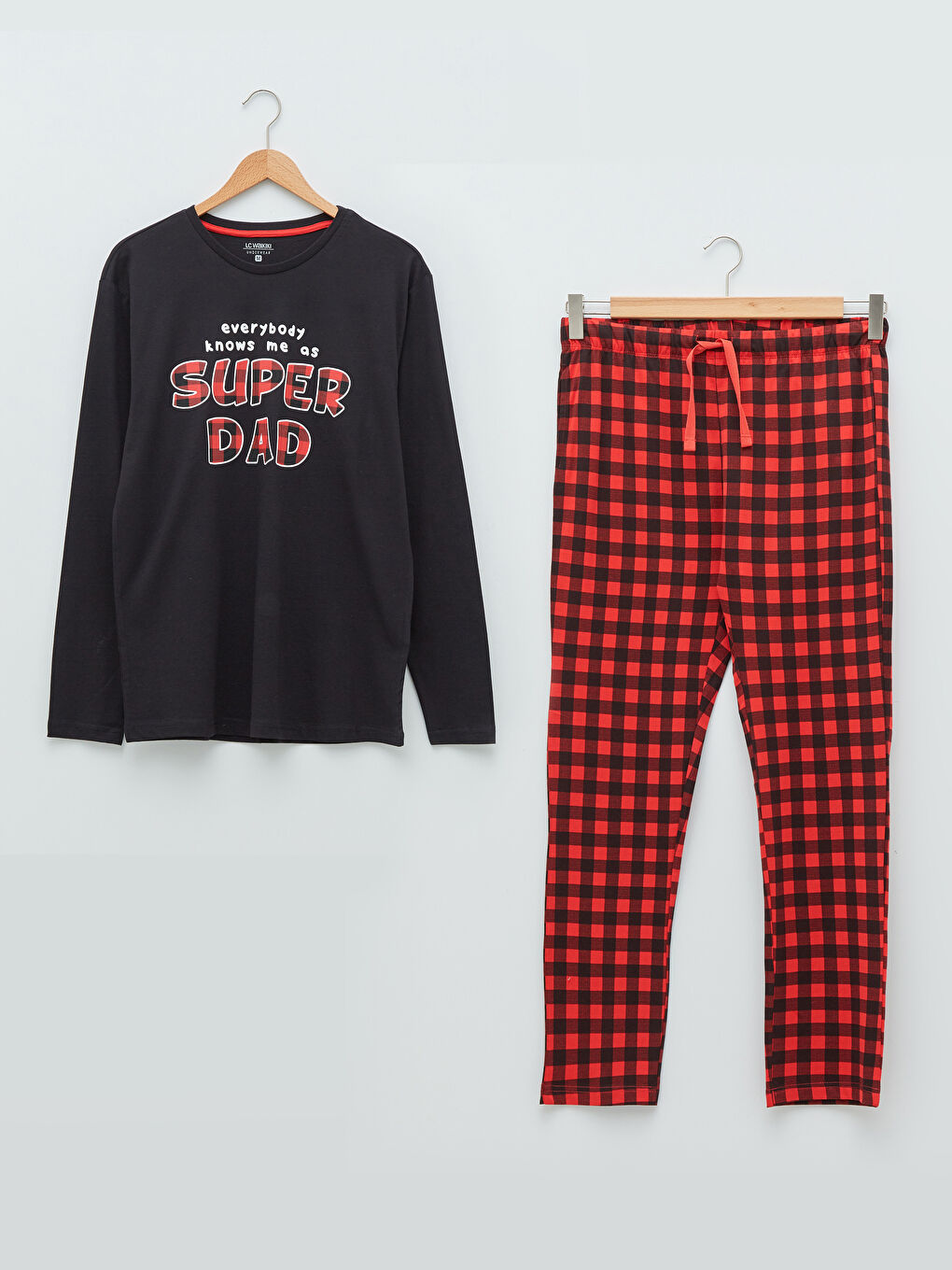 Siyah Aile Koleksiyonu Standart Kalıp Baskılı Erkek Pijama Takım-5