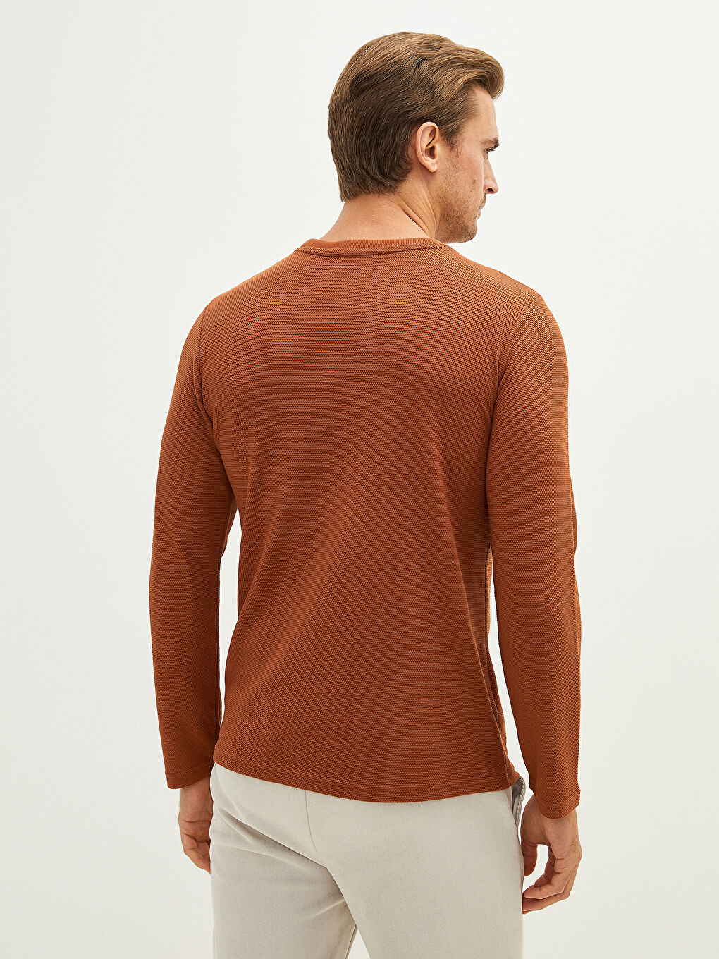 Kahverengi Bisiklet Yaka Uzun Kollu Basic Erkek Tişört-4