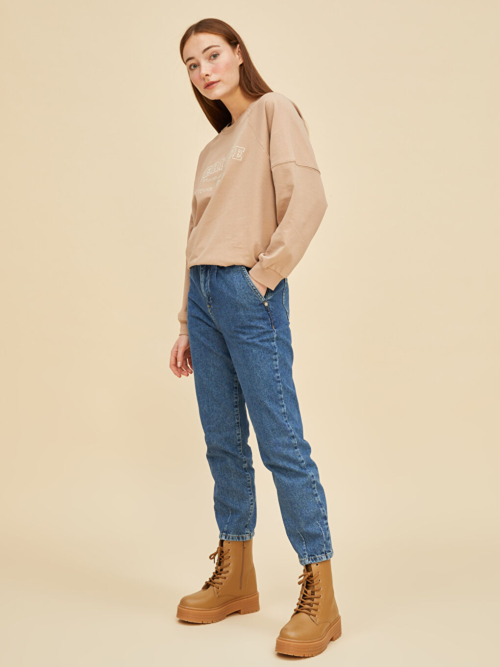 İndigo Mom Fit Cep Detaylı Kadın Rodeo Jean Pantolon-4